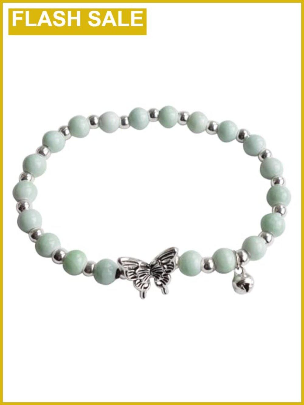 Boho Ceramic Beaded Stretch Bracelet with Butterfly Bell Charm